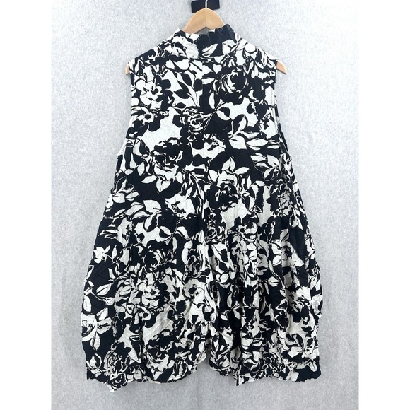 COMFY USA Lagenlook Short Crinkle Tank Zip Tunic Dress Black White Boho Size XL - Picture 3 of 7